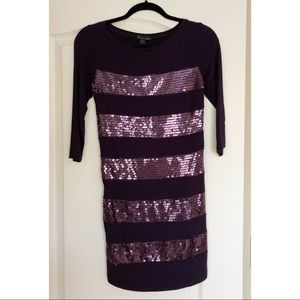 3/4 Sleeve Purple Metallic Sequin Dress